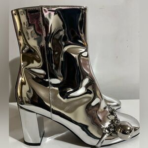 Longchamp Silvery Silver Ankle Boots Size 39